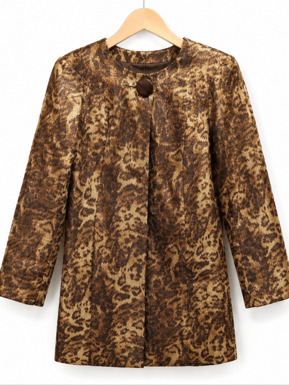 Dana Buchman Silk Lined Jacquard Tapestry Swing Coat Sz 6 Animal Print Glam Lux